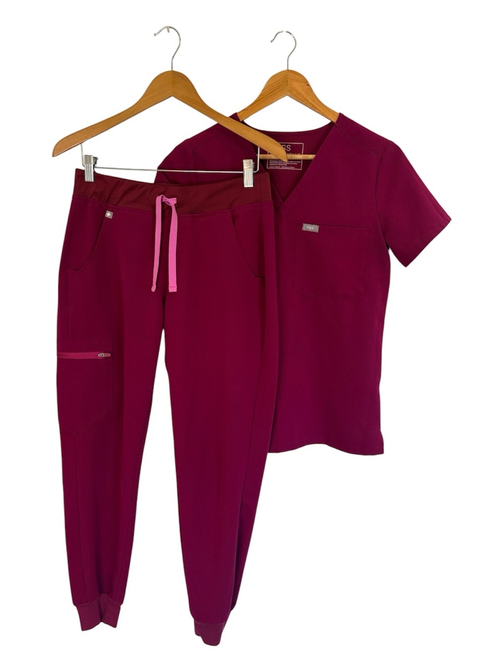 Figs Dark Magenta Scrub Set Catarina Top XS and Zamora Jogger Bottoms Size S/P